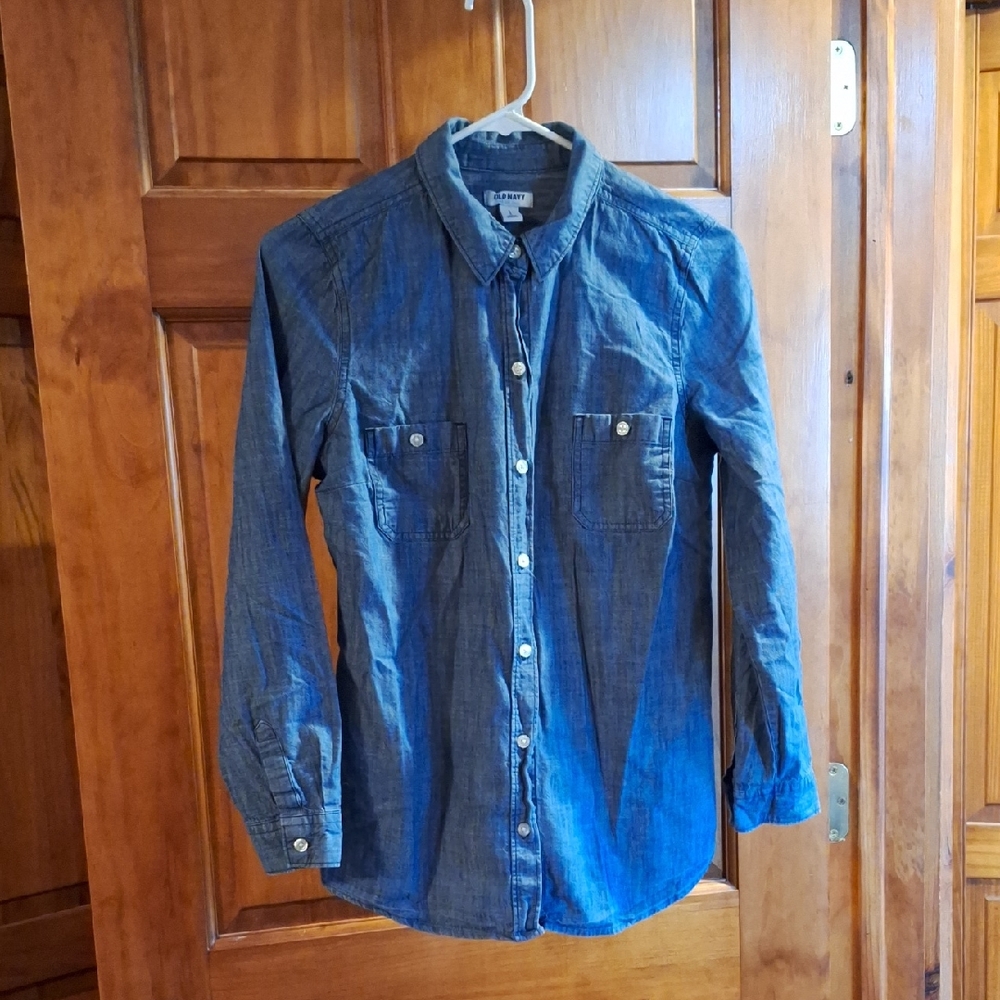 Chambray Button-Up Shirt - Blue Men's Small S Old NAVY cotton Blend